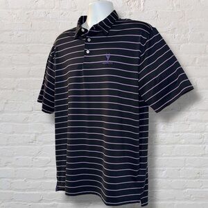 Johnnie-O Phoenix CC Polo Shirt Men’s XL Black Purple Stripe Golf Stretch